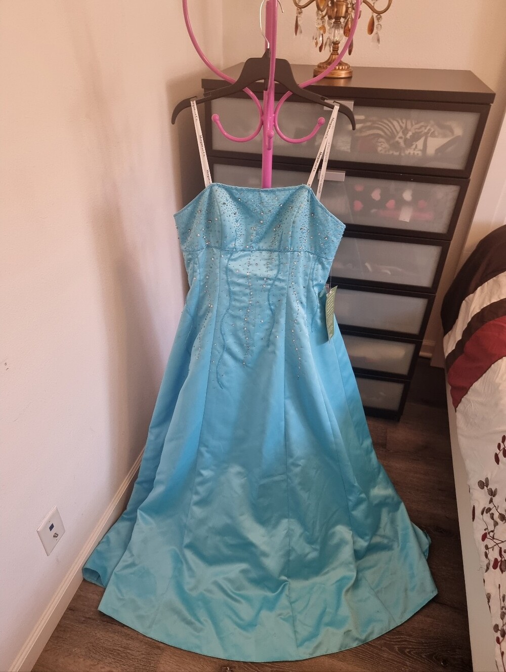 Girls Blue Satin Party Dress with Sparkle Accents